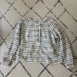 Cream and Gray Striped Tweed Henley
